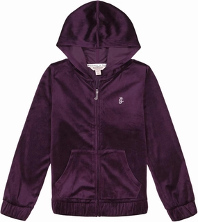 Juicy Couture Girls' Long Sleeve Plush Velour Full Zip Hoodie Sweatshirt with Front Pockets
