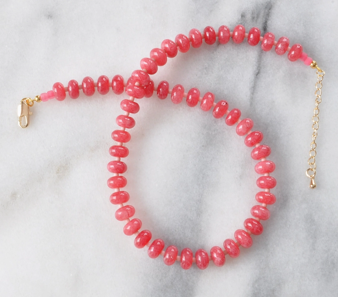 Juicy Watermelon Jade Gemstone Choker Necklace