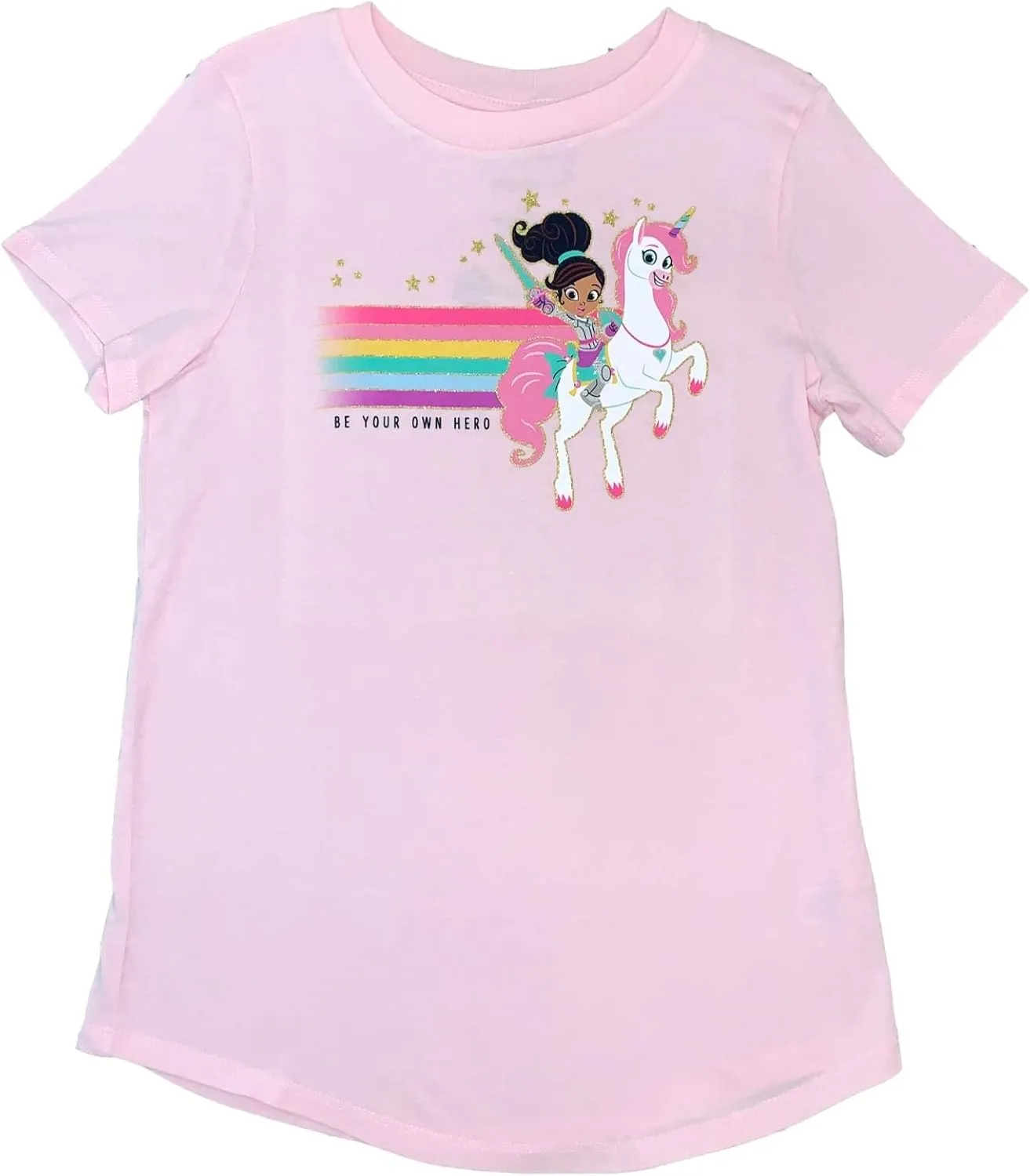 Jumping Beans Nella The Princess Knight Girls Short Sleeve Pink Be Your Own Hero T-Shirt