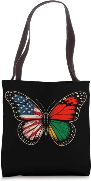 Juneteenth Red Yellow Green US Flag Butterfly 4th of July Tote Bag