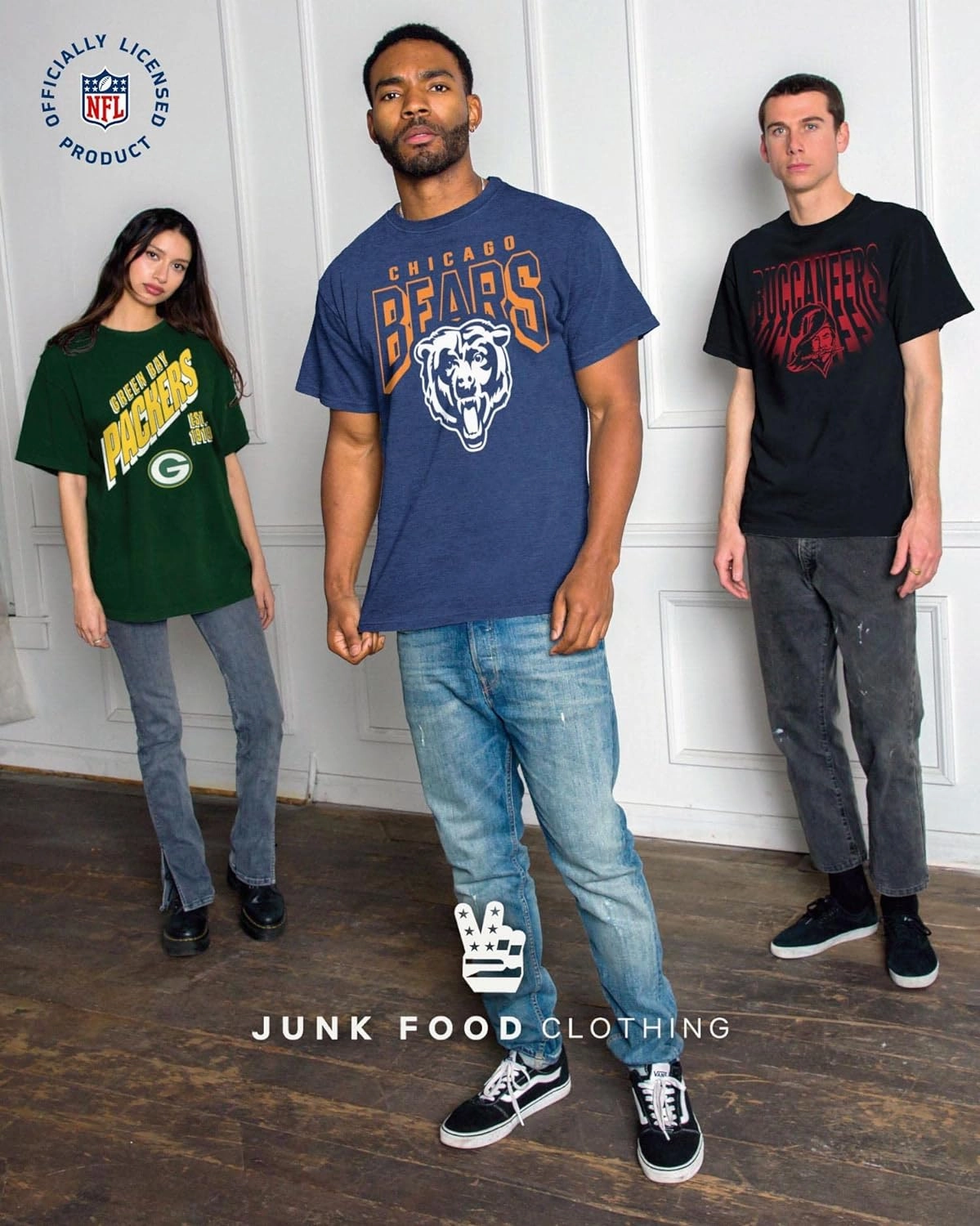 Junk Food Clothing X Bold Logo-Short Sleeve Fan Shirt for Men and Women Officially Licensed NFL Apparel