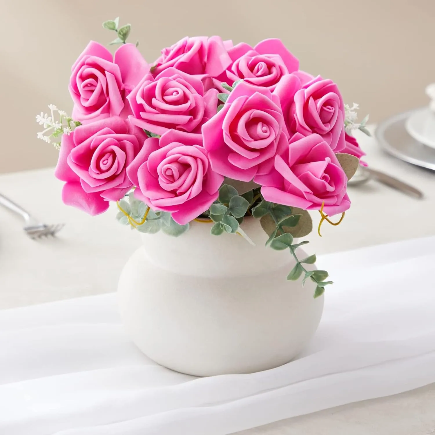 Juvale 100 Pack Hot Pink Artificial Flowers - 3 Inches, Fake Carnations for Wedding, Bridal Shower & Valentine's Day Decorations, Arts and Crafts - Wedding Decor Fake Flowers
