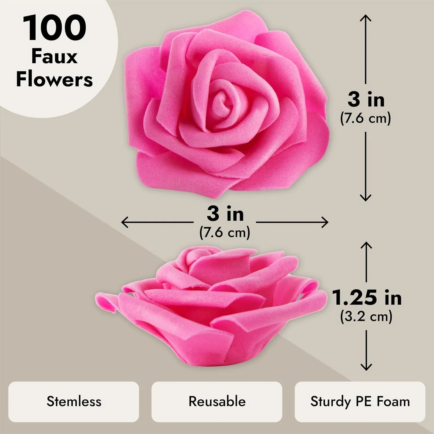 Juvale 100 Pack Hot Pink Artificial Flowers - 3 Inches, Fake Carnations for Wedding, Bridal Shower & Valentine's Day Decorations, Arts and Crafts - Wedding Decor Fake Flowers