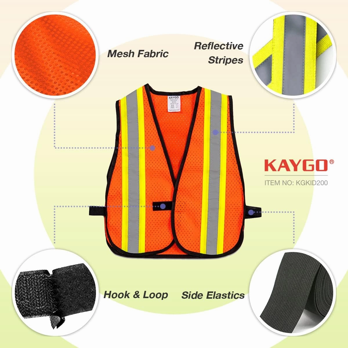 KAYGO Kids High Visibility Vests, Child Safety Vest Reflective with Hook and Loop,KGKID200