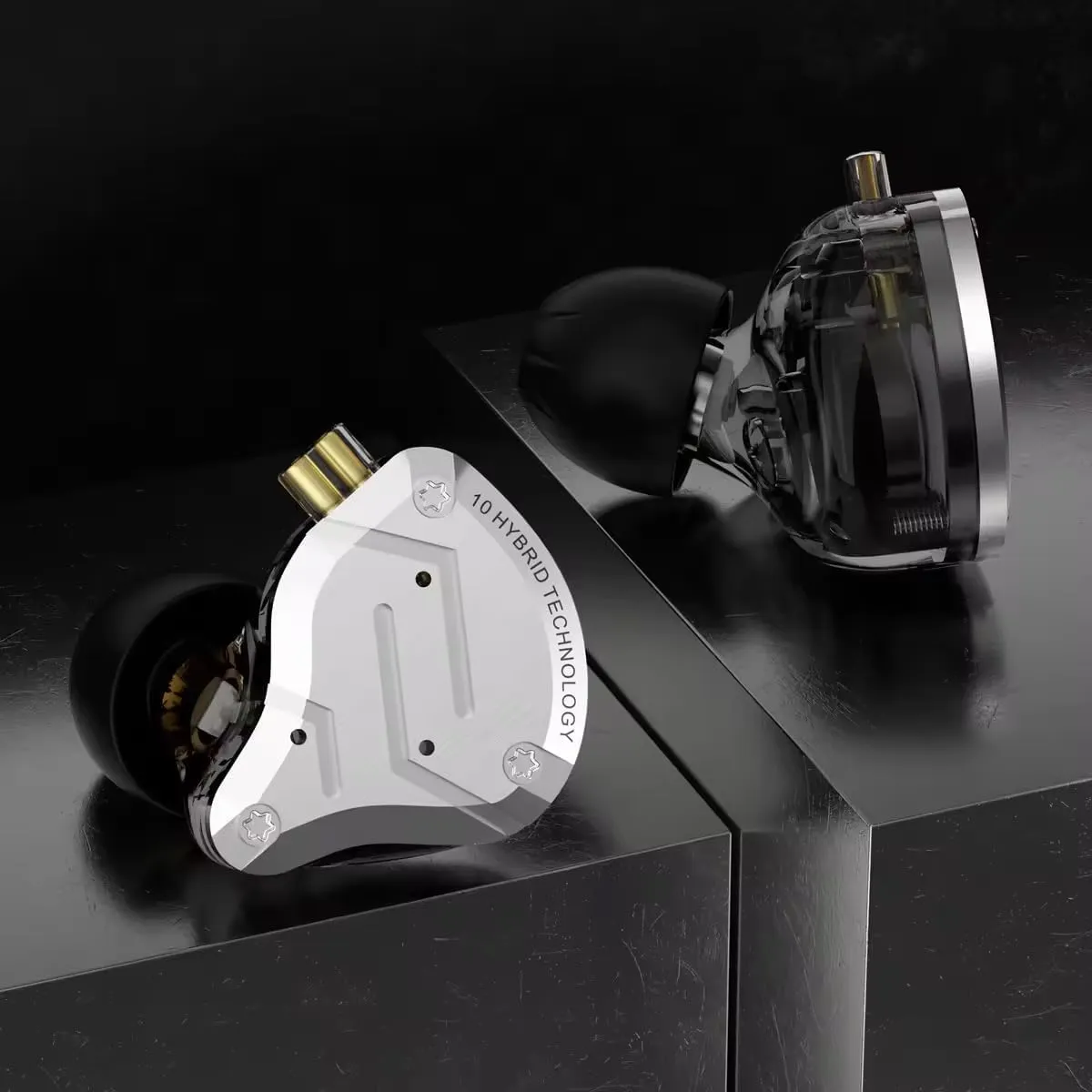 keephifi KZ ZS10 Pro in Ear Monitors,4BA 1DD 5 Driver in-Ear HiFi Metal Earphones with Stainless Steel Faceplate IEM Earphones, 2 Pin Detachable Cable (Black No Mic)