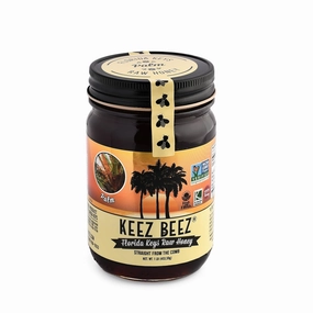 KEEZ BEEZ 100% Natural Raw Gold Honey – Palm (Coconut, Royal, Queen, and Sabal) 16 fl oz (1 lb) in Glass Jar – Organic, Non-GMO, Kosher Certified, Tropical Nectar from Florida Keys Palms, Rich and Smooth Flavor, Perfect for Everyday Use