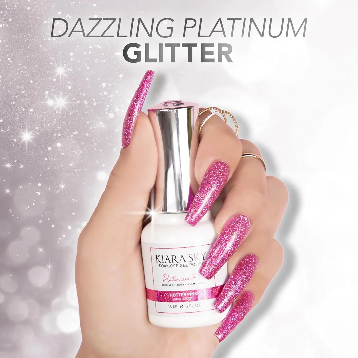 KIARA SKY Gel Polish PlatinumFX Reflective Glitter with sparkle foil effect 0.5 fl oz, Candy Apple (red)