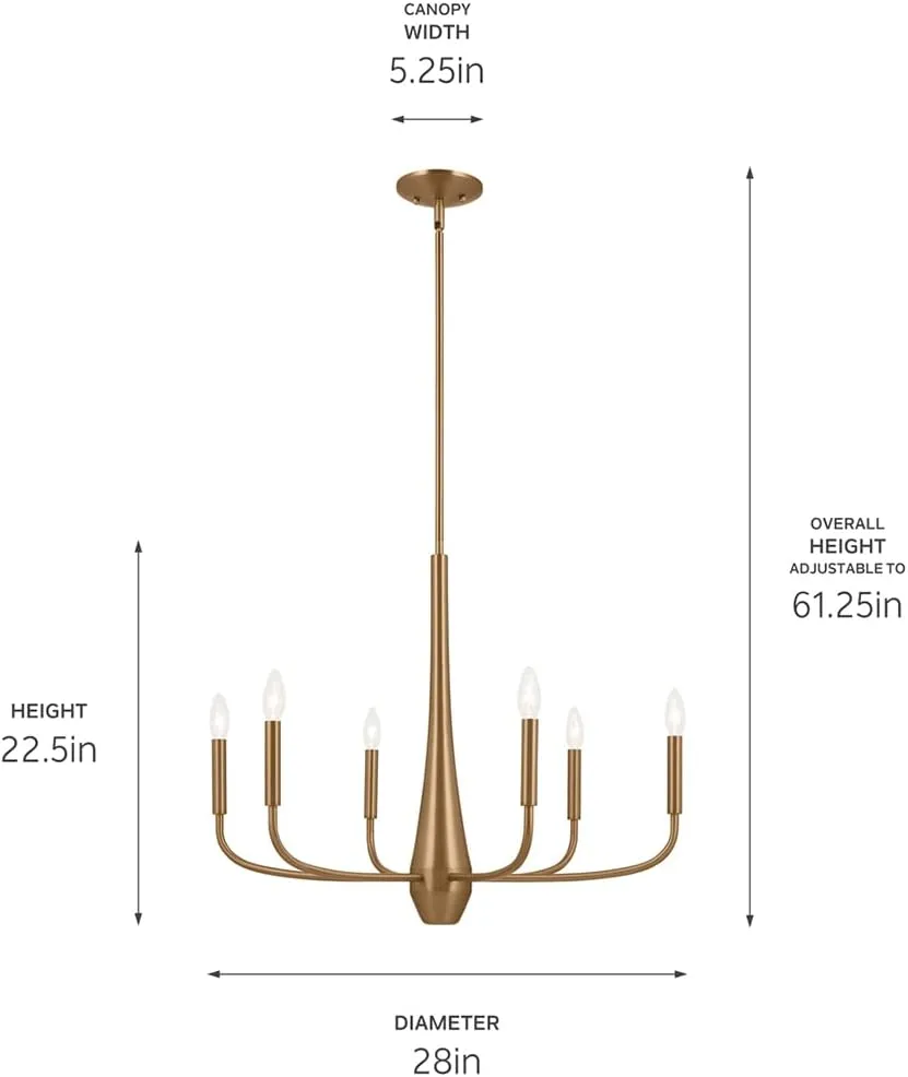 Kichler Deela 6-Light Chandelier, Modern Light in Champagne Bronze, Sloped Ceiling Compatible, for Living Room, Dining Room, Kitchen, or Bedroom (28" x 22.5"), 52525CPZ
