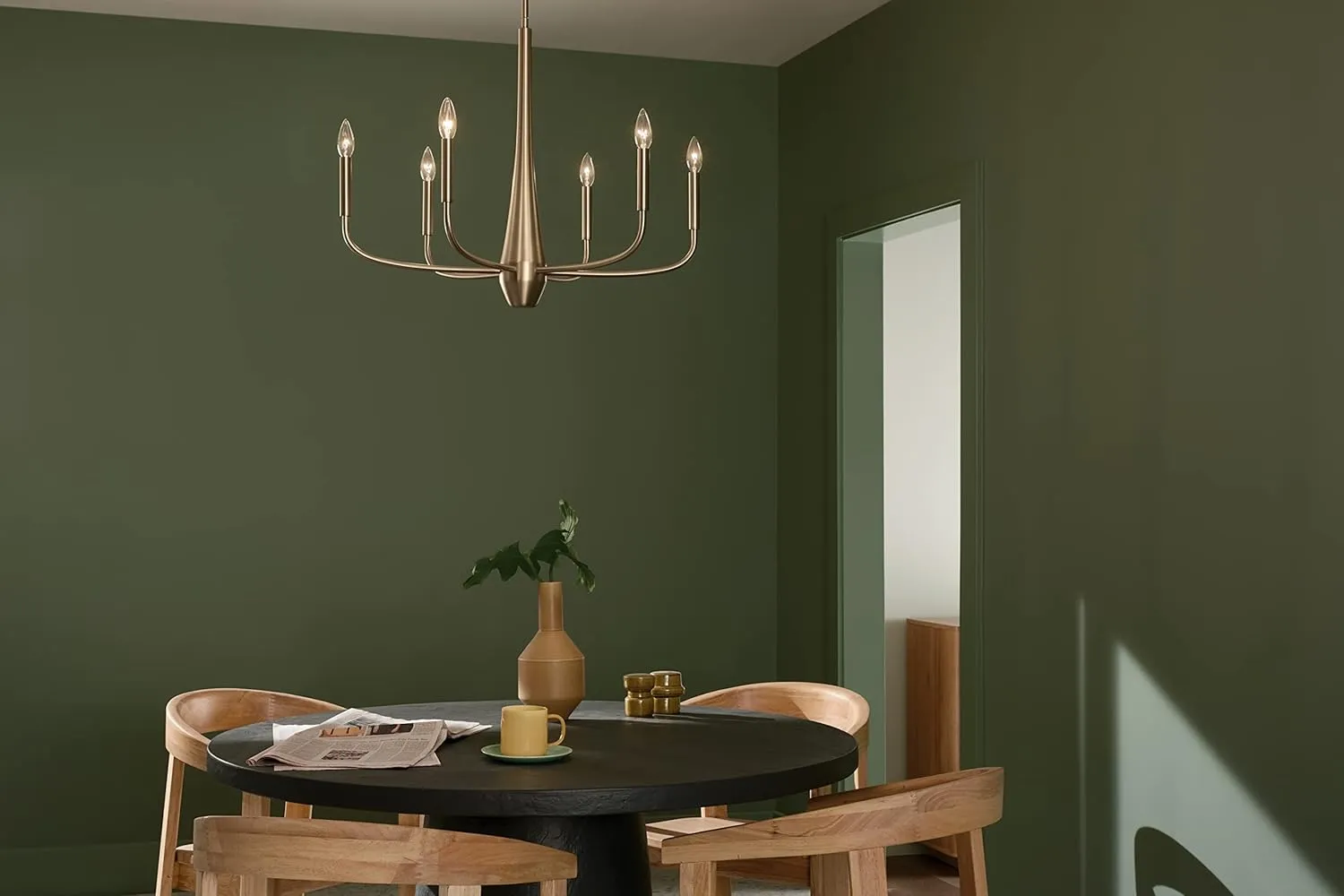 Kichler Deela 6-Light Chandelier, Modern Light in Champagne Bronze, Sloped Ceiling Compatible, for Living Room, Dining Room, Kitchen, or Bedroom (28" x 22.5"), 52525CPZ
