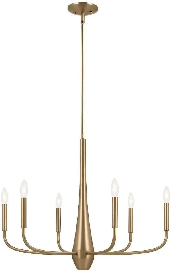 Kichler Deela 6-Light Chandelier, Modern Light in Champagne Bronze, Sloped Ceiling Compatible, for Living Room, Dining Room, Kitchen, or Bedroom (28" x 22.5"), 52525CPZ