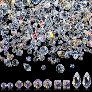 Kigeli 1280 Pcs Glass Beads Bulk Assorted Crystal Beads for Jewelry Making Faceted Teardrop Rondelle Briolette for DIY Crafts Necklace Wristband Earring Kit(AB Color)