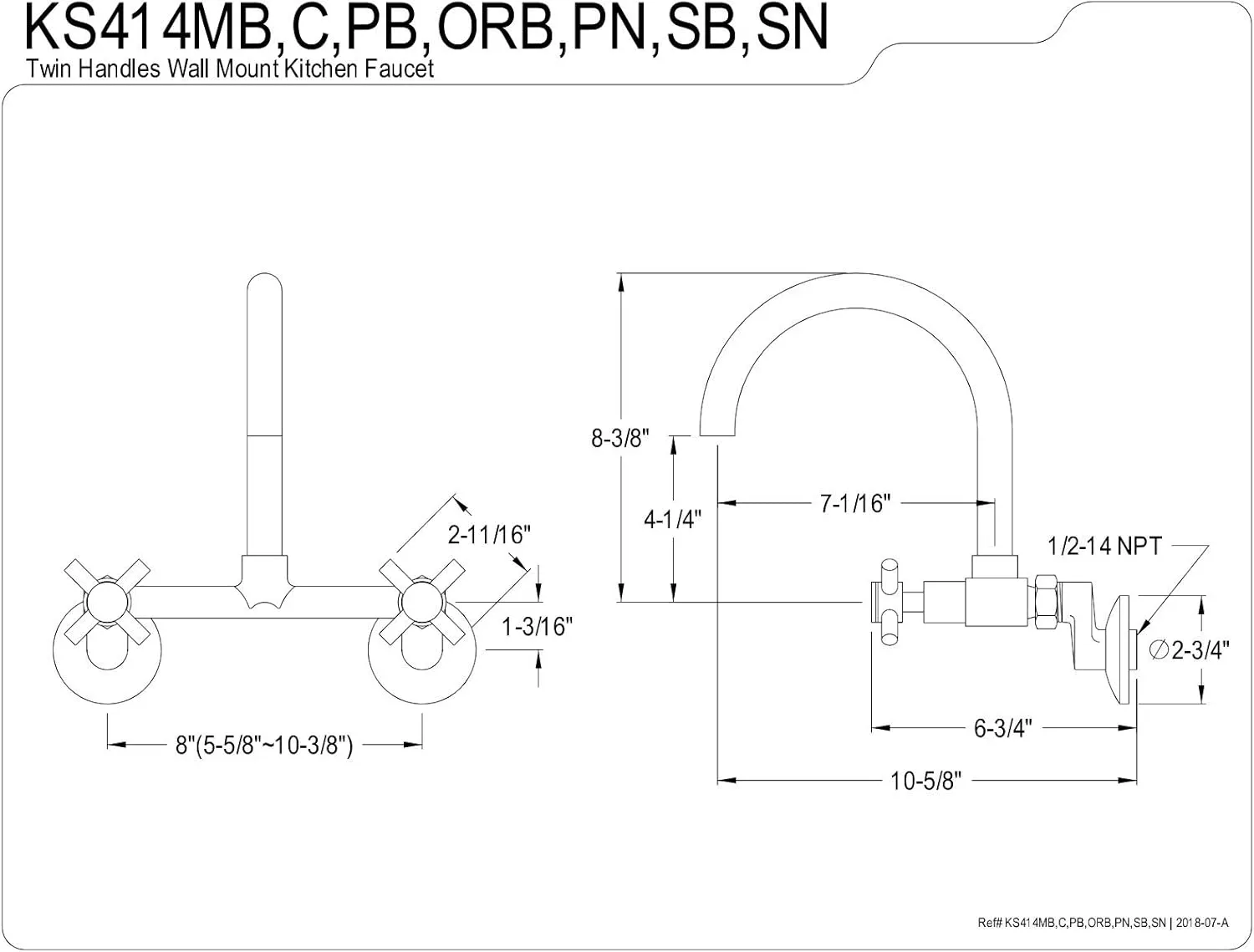 Kingston Brass KS414MB Concord Kitchen Faucet, 7-1/16" in Spout Reach, Matte Black