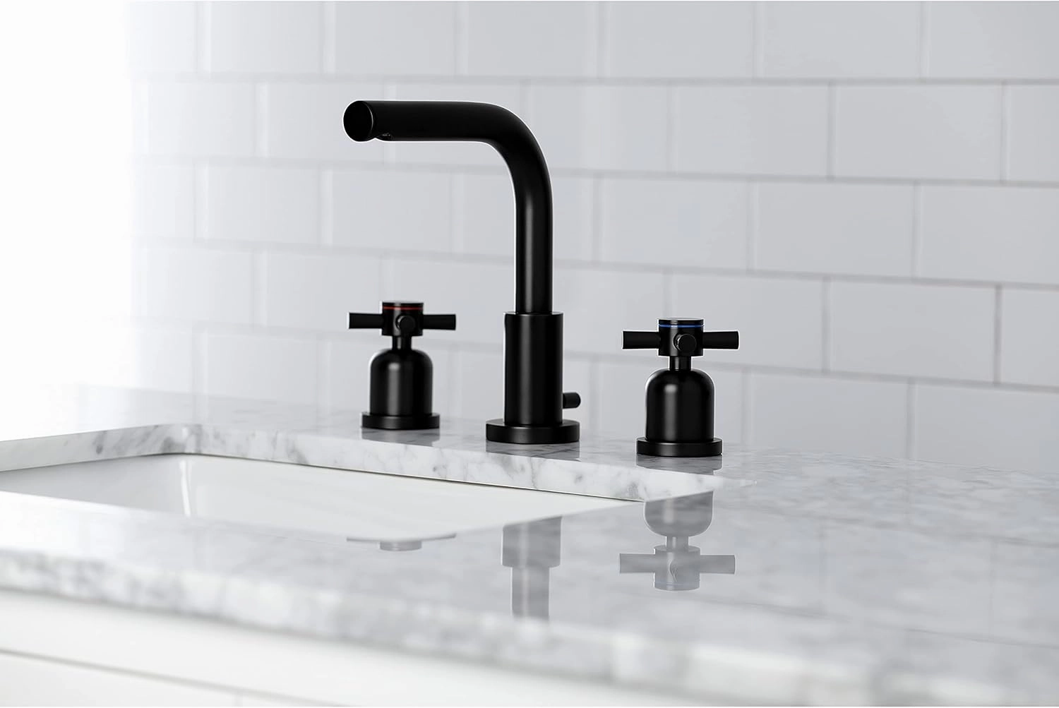 Kingston Brass FSC8950DX Concord Widespread Bathroom Faucet, 5-3/8 Inch in Spout Reach, Matte Black
