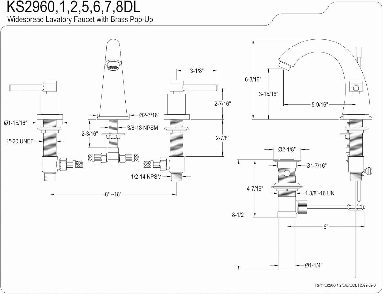 Kingston Brass KS2960DL Concord Widespread Bathroom Faucet, 8 x 5.56 x 6.19, Matte Black