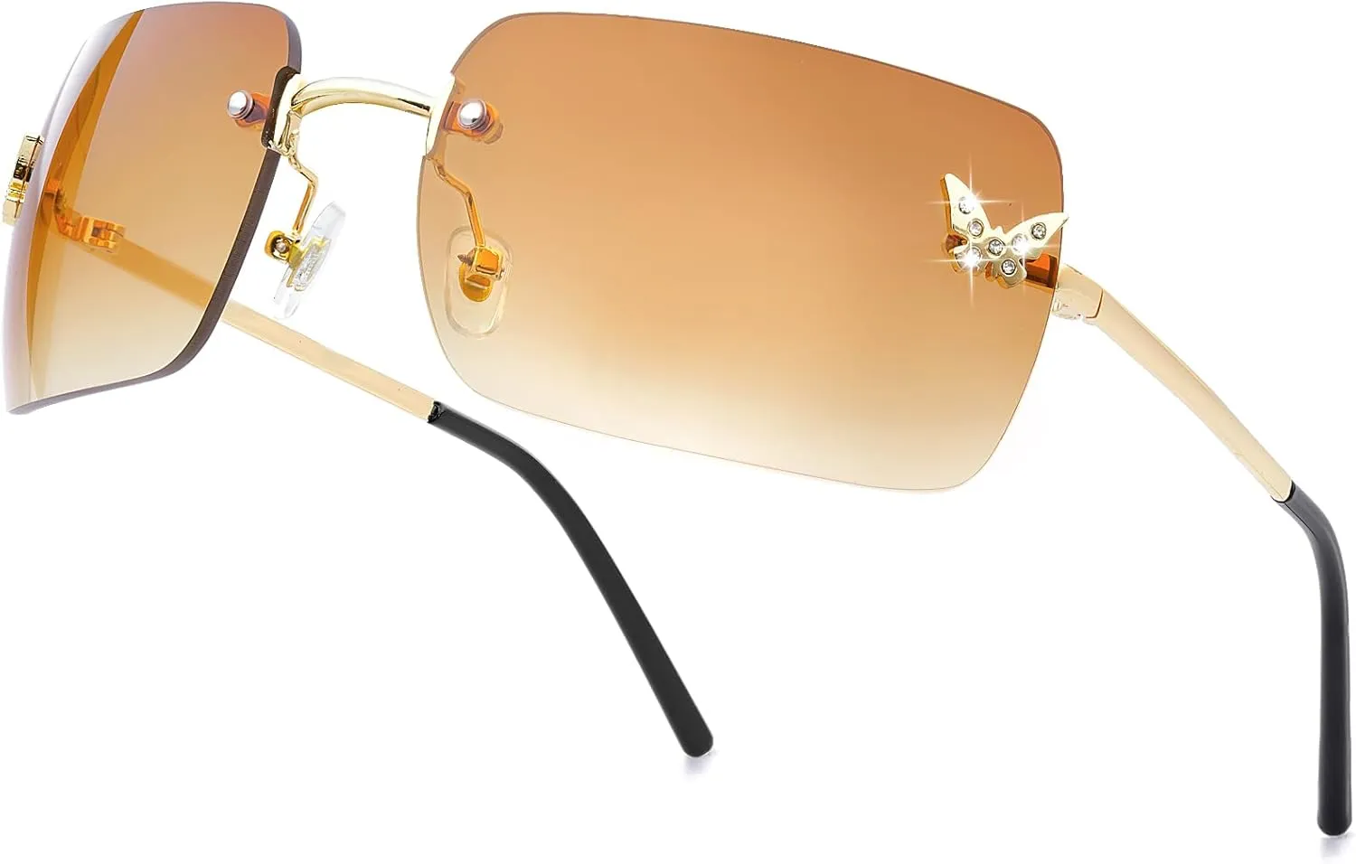 knliwkm Rimless Rectangle Y2k Sunglasses for Women Men Cute Small Clear Frameless Tinted Lens 2000S Fashion Shades Butterfly