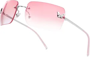 knliwkm Rimless Rectangle Y2k Sunglasses for Women Men Cute Small Clear Frameless Tinted Lens 2000S Fashion Shades Butterfly
