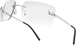knliwkm Rimless Rectangle Y2k Sunglasses for Women Men Cute Small Clear Frameless Tinted Lens 2000S Fashion Shades Butterfly