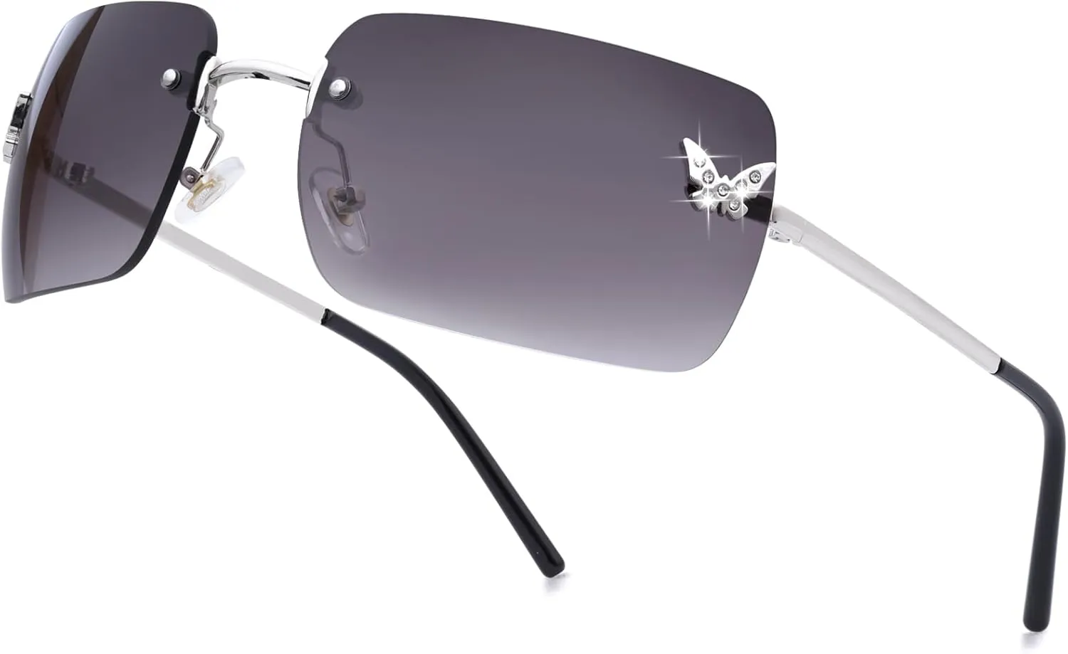 knliwkm Rimless Rectangle Y2k Sunglasses for Women Men Cute Small Clear Frameless Tinted Lens 2000S Fashion Shades Butterfly