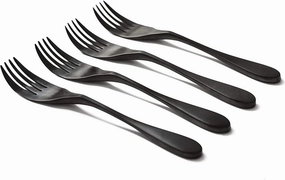 Knork Original Steel Metal Utensils Titanium Coated Stainless Fork Set, 4 Piece, Matte Black (290)