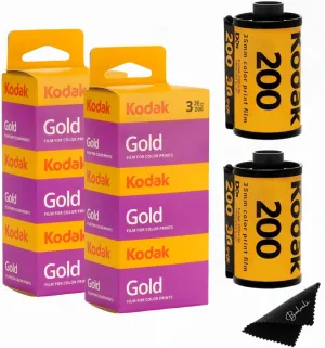 Kodak Gold 200 35mm Film Bundle, 6 Rolls (2x3 Pack), 36 Exposures Each, for 35mm Film Camera Includes Balveli Premium Microfiber Cloth-Kodak 6 Roll Pack