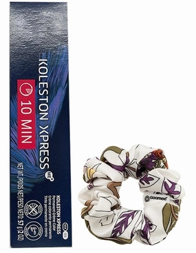 Koleston Xpress 7/37/-7/GW Medium Blonde/Gold Warm Permanent Hair Color | Koleston Express 10-Minute Gray Coverage and Goomee Scrunchie (Bundle)