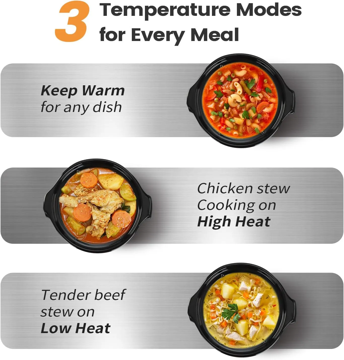 KOOC Small Slow Cooker, 2 Quart, Free Liners Included for Easy Clean-up, Upgraded Ceramic Crock, Adjustable Temp, Nutrient Loss Reduction, Stainless Steel, Silver, Round