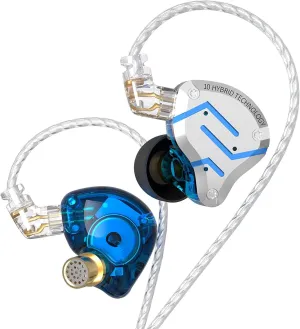 KZ ZS10 Pro Noise Cancelling Monitor Headphones, in Ear Monitors for Musician Singer, 4BA 1DD in-Ear HiFi Earphones with Stainless Steel Faceplate, 2Pin Detachable IEM Cable (Meteor Blue, without Mic)