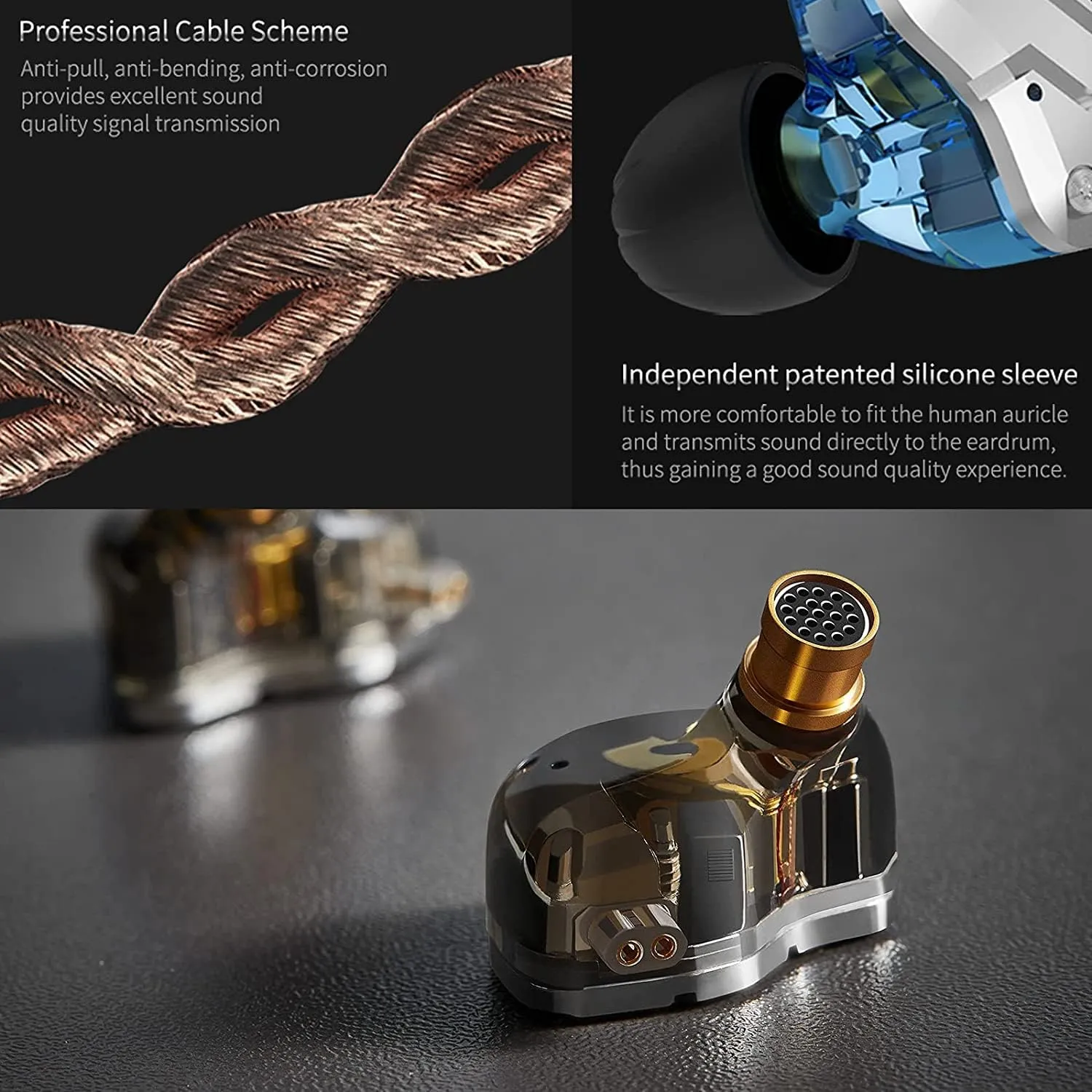 KZ ZS10 Pro Noise Cancelling Monitor Headphones, in Ear Monitors for Musician Singer, 4BA 1DD in-Ear HiFi Earphones with Stainless Steel Faceplate, 2Pin Detachable IEM Cable (Meteor Blue, without Mic)