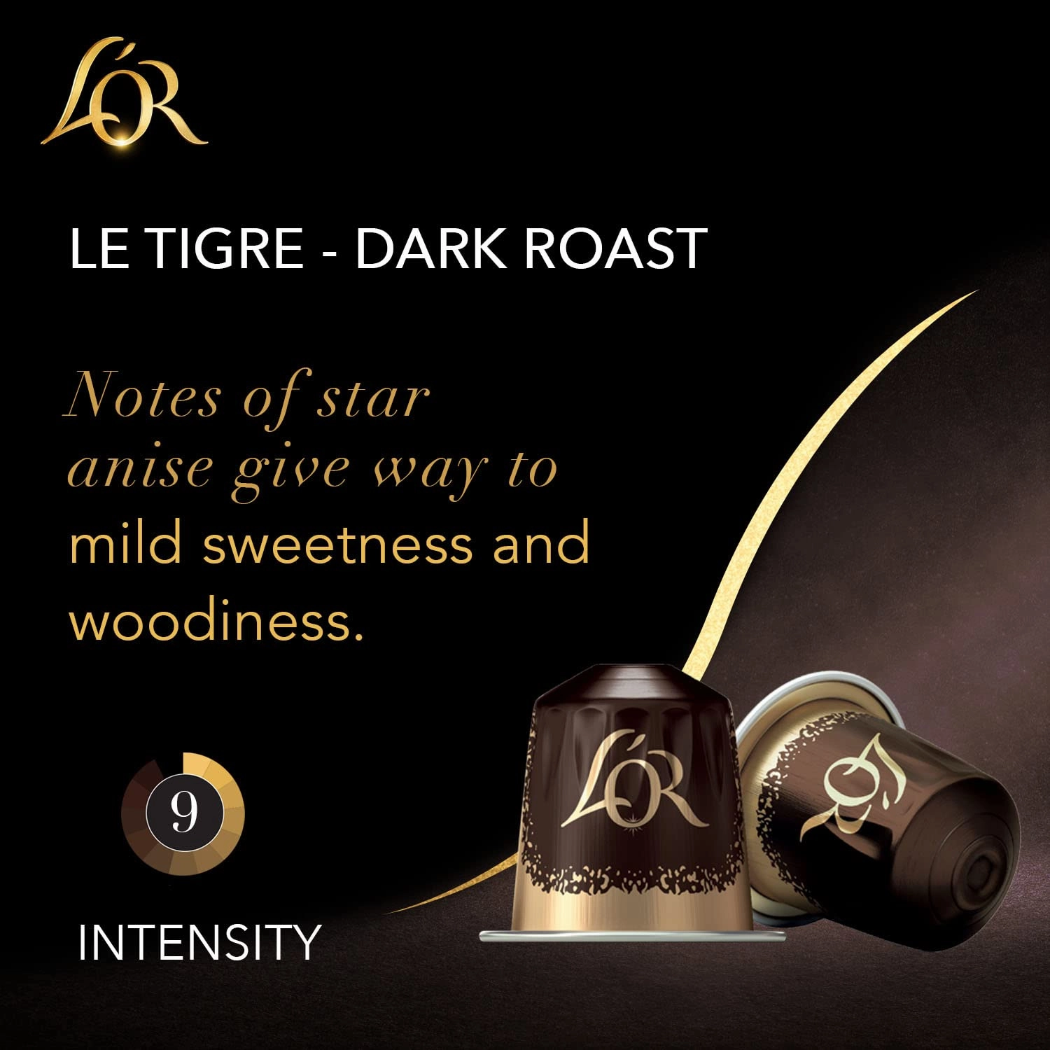 L'OR Coffee Pods, 30 Capsules Le Tigre Dark Roast Blend, Single Cup Aluminum Coffee Capsules Exclusively Compatible with the L'OR BARISTA System