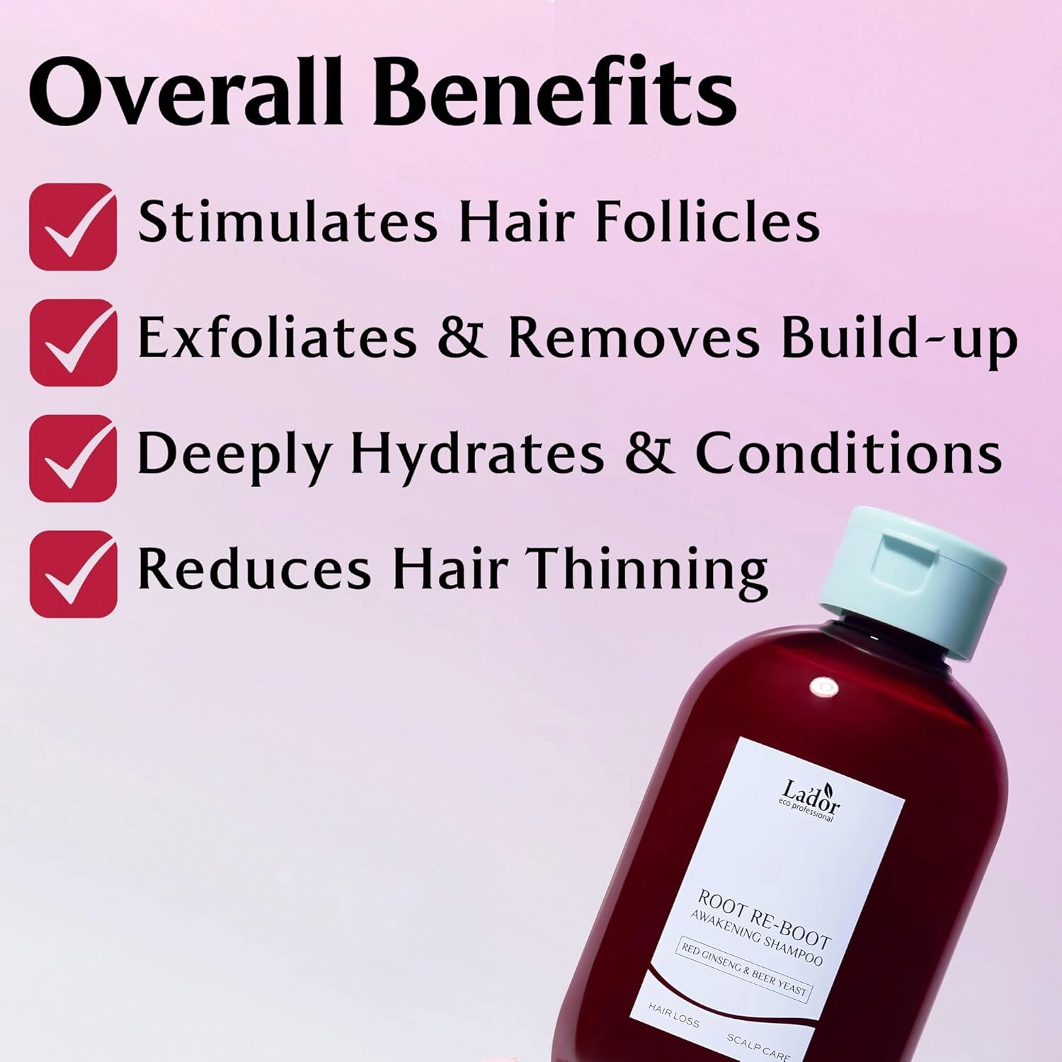 LA'DOR Root Re-boot Refreshing Hair Loss Relief Shampoo Awakening w/Biotin Red Ginseng & Beer Yeast - Shine, Deep Cleansing for Normal Hair, Korean Haircare 10oz