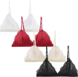 Lace Bralettes for Women Floral Adjustable Thin Strap V Neck Hook Eye Unpadded Triangle Bralette Wire Free Bra