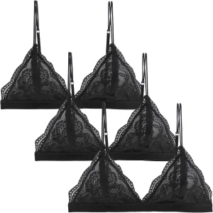 Lace Bralettes for Women Floral Adjustable Thin Strap V Neck Hook Eye Unpadded Triangle Bralette Wire Free Bra