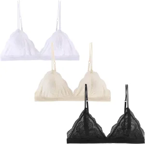 Lace Bralettes for Women Floral Adjustable Thin Strap V Neck Hook Eye Unpadded Triangle Bralette Wire Free Bra
