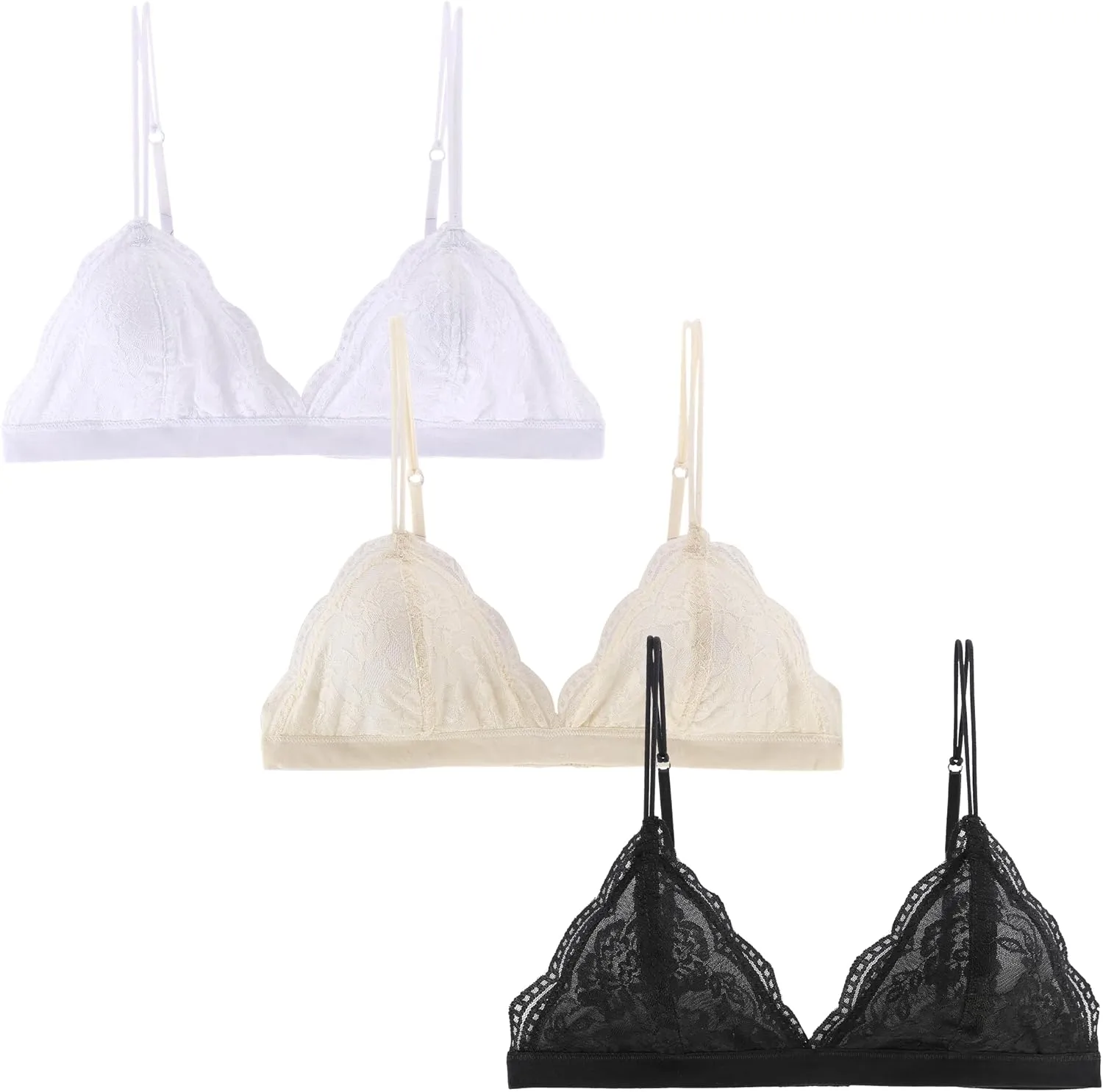 Lace Bralettes for Women Floral Adjustable Thin Strap V Neck Hook Eye Unpadded Triangle Bralette Wire Free Bra
