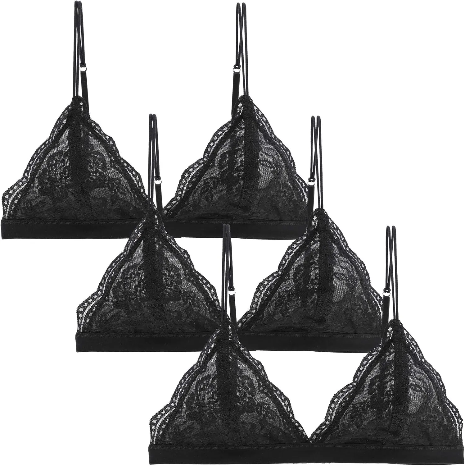 Lace Bralettes for Women Floral Adjustable Thin Strap V Neck Hook Eye Unpadded Triangle Bralette Wire Free Bra
