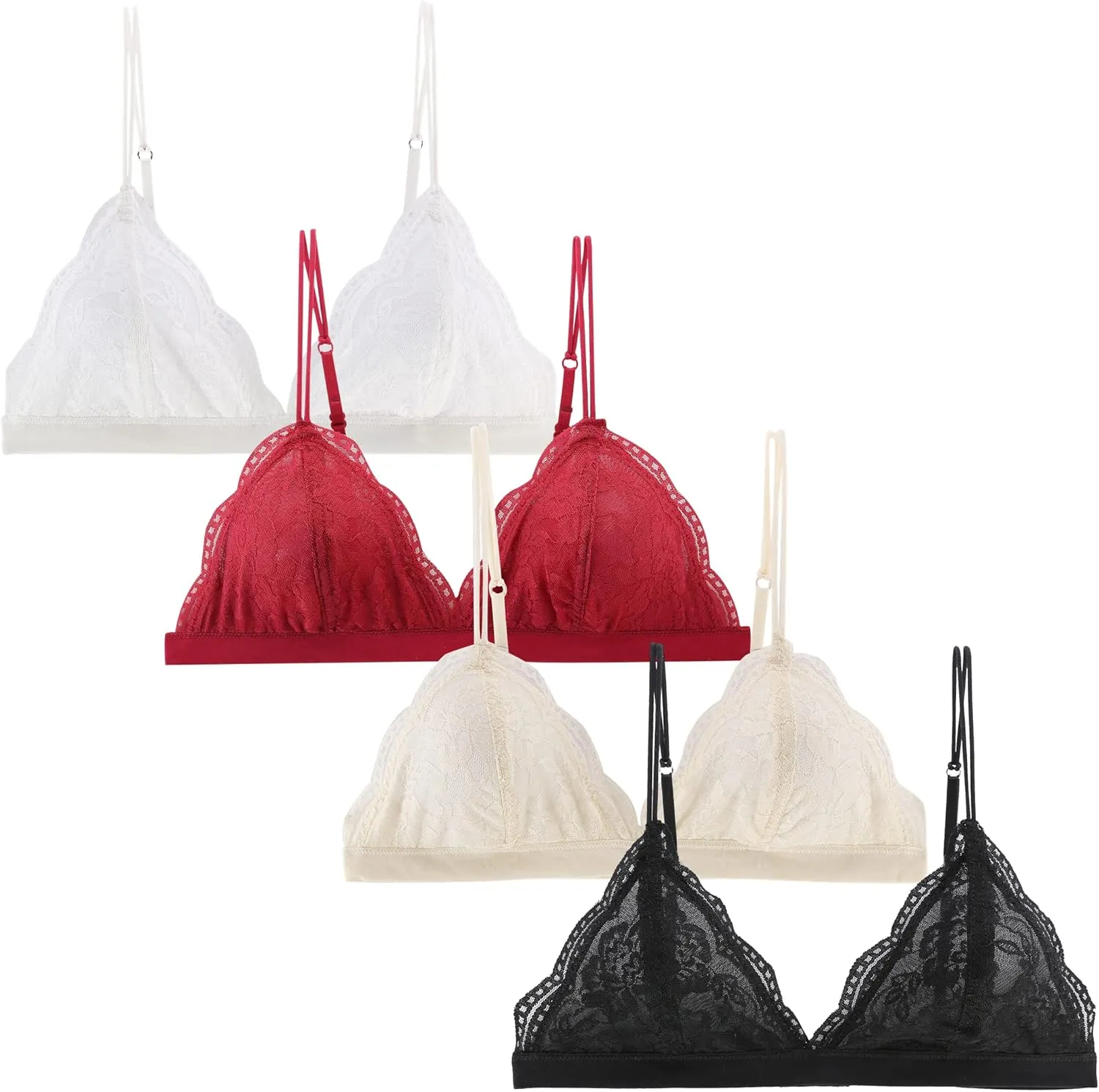 Lace Bralettes for Women Floral Adjustable Thin Strap V Neck Hook Eye Unpadded Triangle Bralette Wire Free Bra