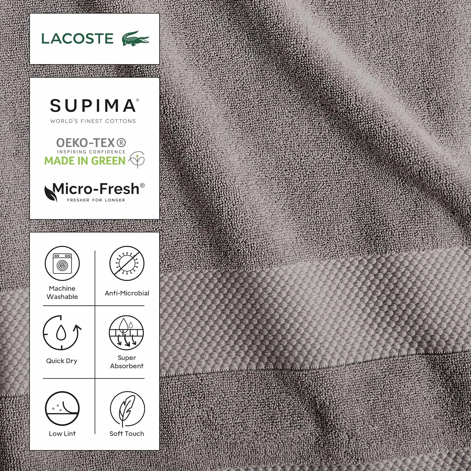 Lacoste Heritage Supima Cotton Bath Sheet, Light Pink, 35" x 70"