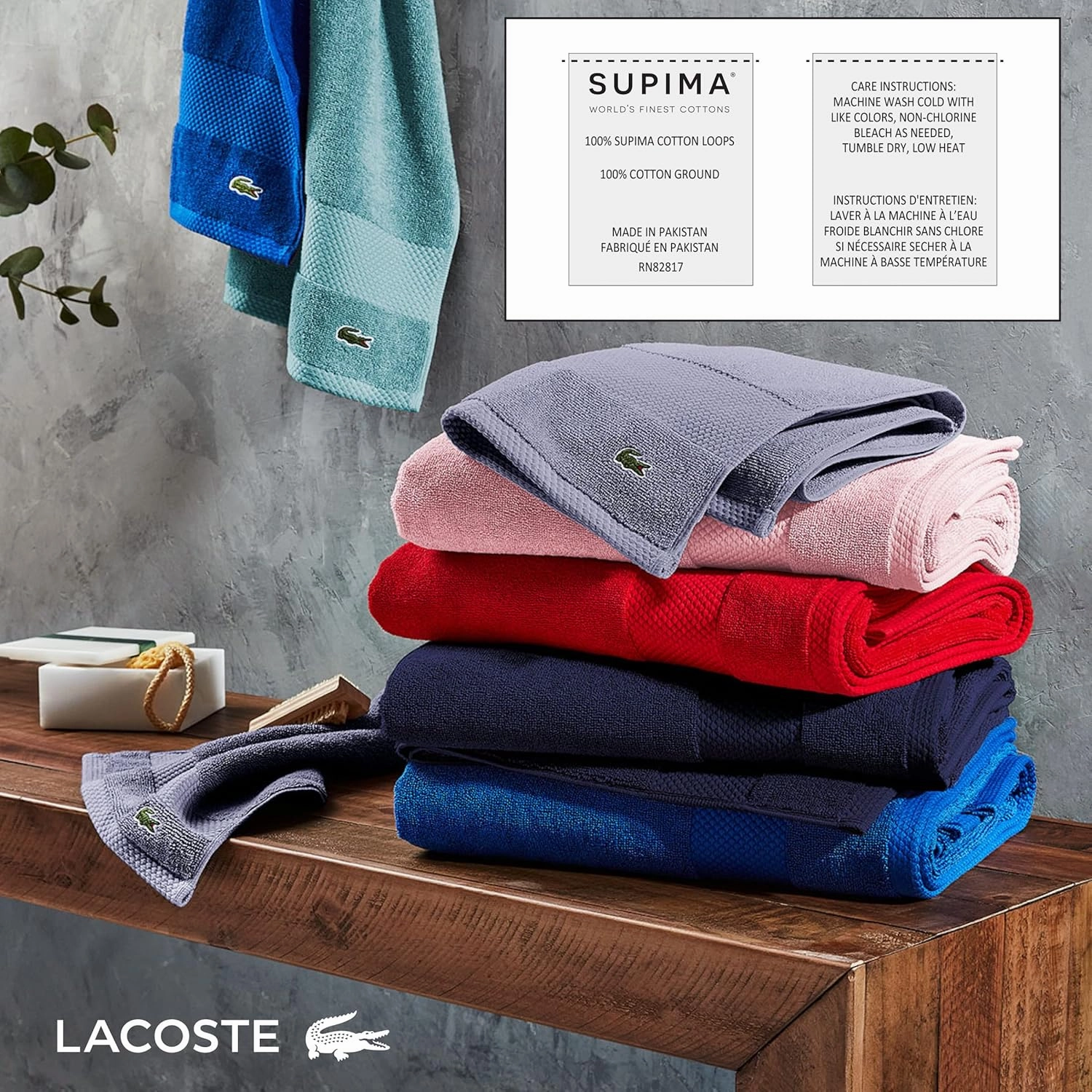 Lacoste Heritage Supima Cotton Bath Sheet, Light Pink, 35" x 70"
