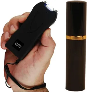Ladies Self Defense Protection Bundle (1) 20 Million Runt Black Stun Gun and (1) Pepper Shot Lipstick Pepper Spray