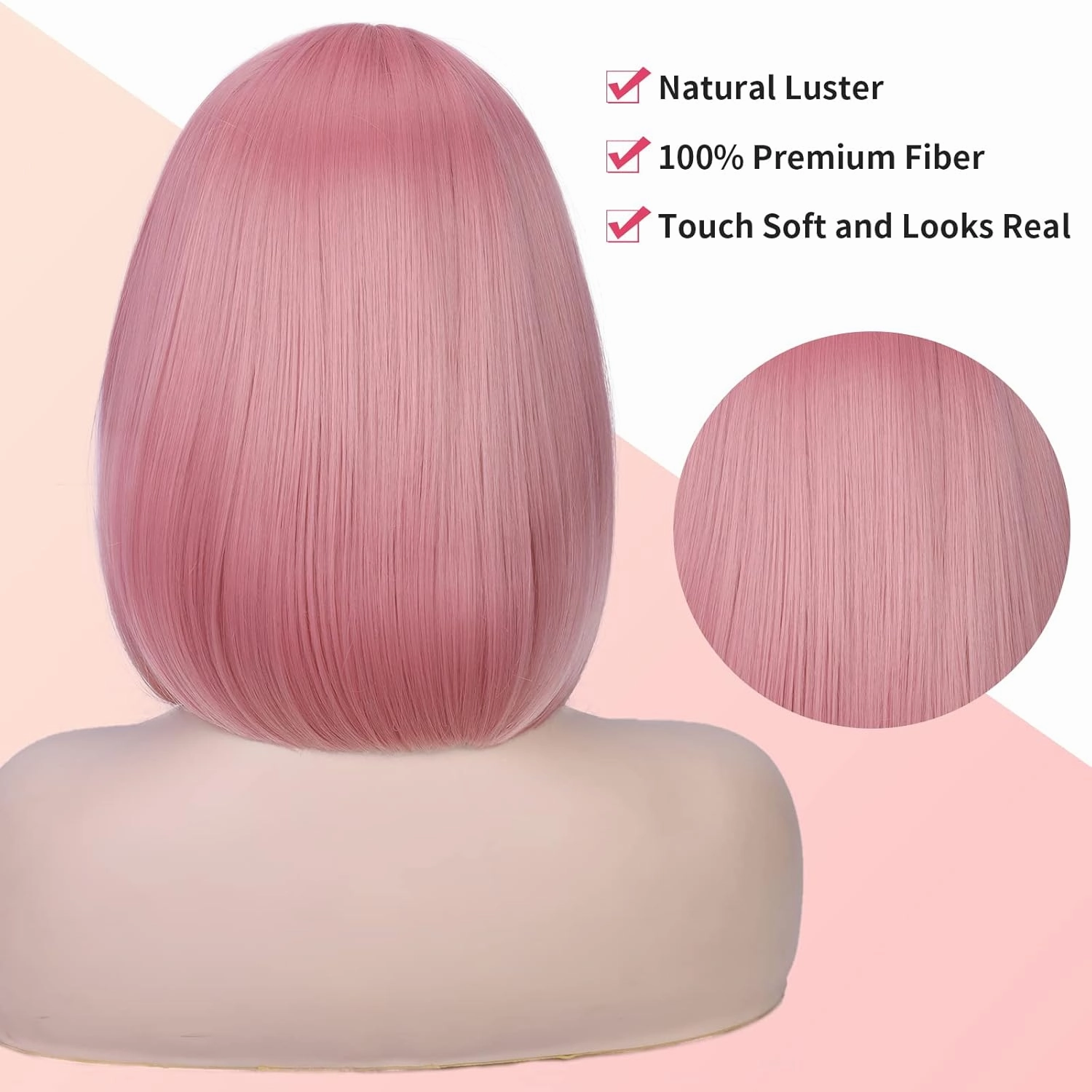 Lady Miranda Pink Wig with Bangs Short Straight Hair Bob Wig 12Inch Pink Bob Wigs for Women Synthetic Colorful Cosplay Daily Party Bob Wig