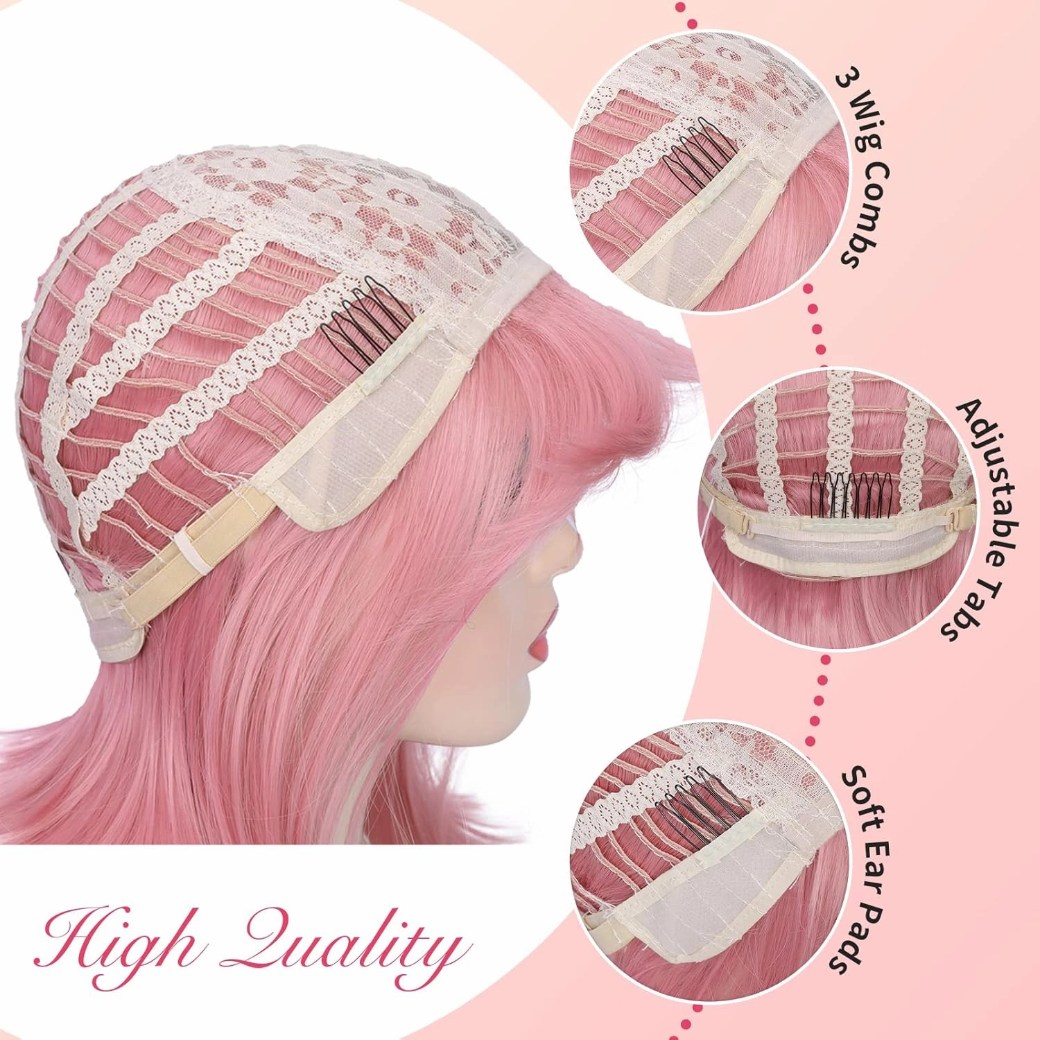 Lady Miranda Pink Wig with Bangs Short Straight Hair Bob Wig 12Inch Pink Bob Wigs for Women Synthetic Colorful Cosplay Daily Party Bob Wig
