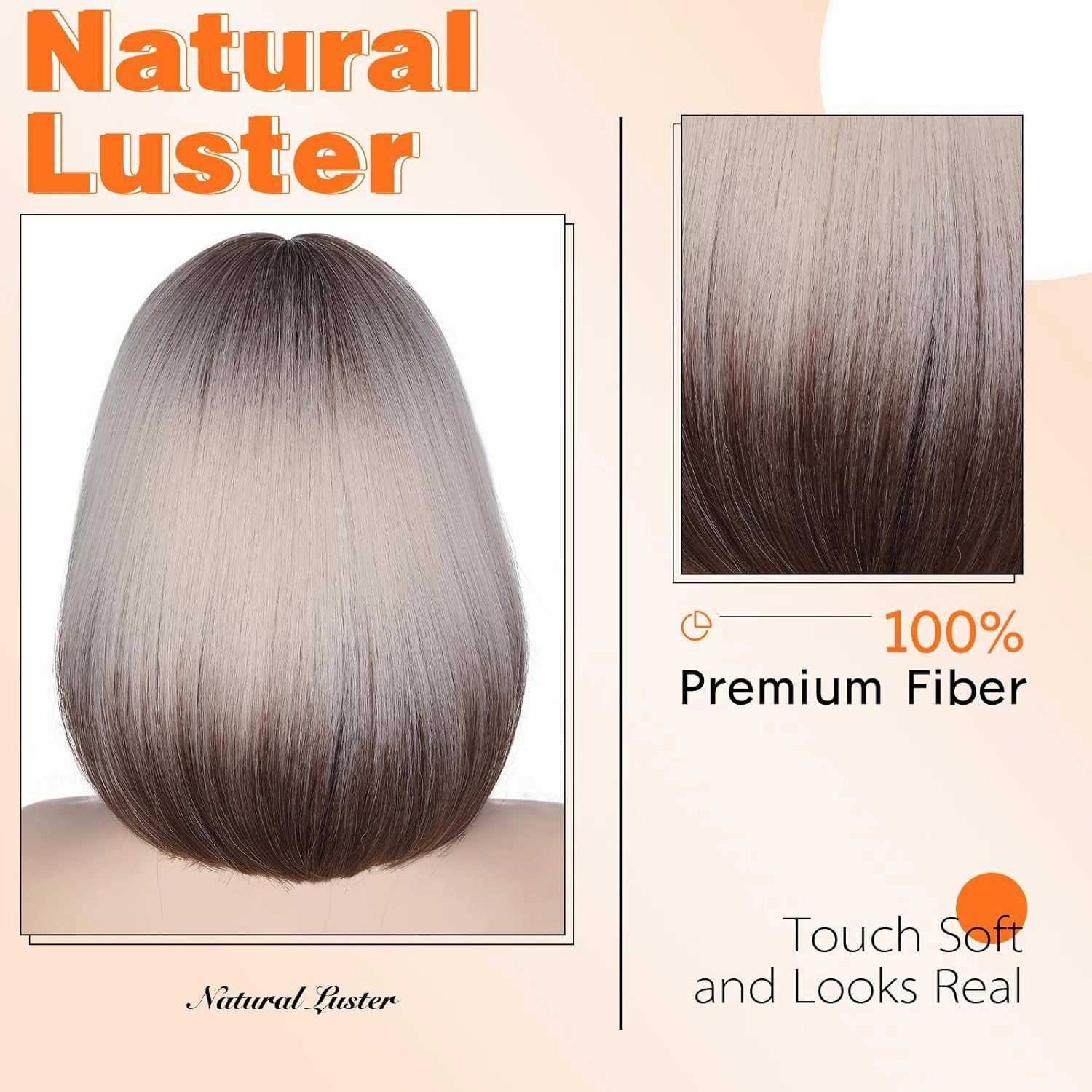 Lady Miranda Straight Hair Bob Wig Ombre Color Middle Part with Bangs Synthetic Full Wigs for Women Cosplay Wigs (Brown Blonde Ombre)