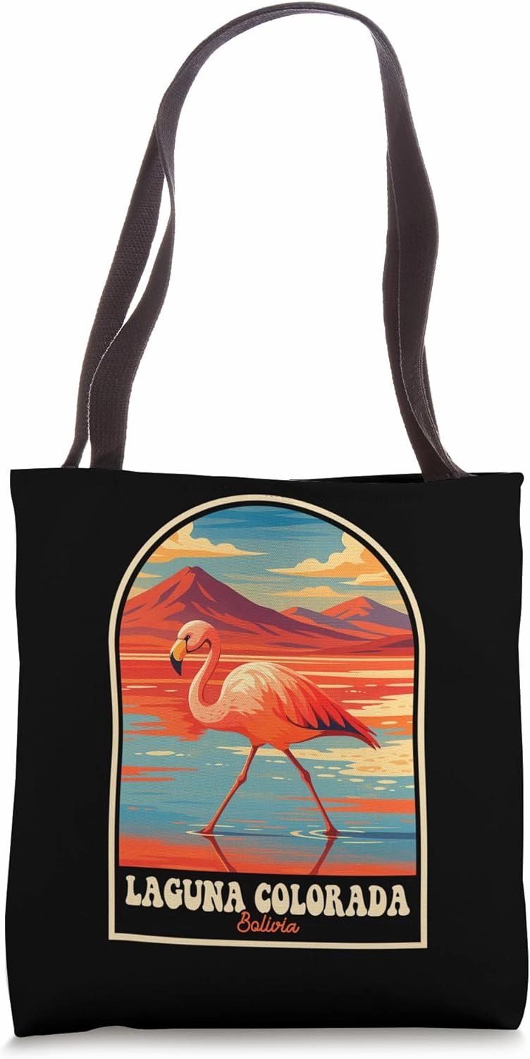 Laguna Colorada Bolivia Flamingo Retro Travel Adventure Art Tote Bag