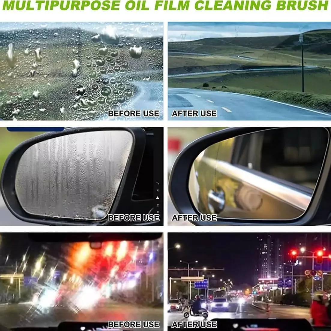 Laixa Glass Cleaner, Laixa Car Cleaning Wipe, Laixa Car Glass Oul Film Cleaning Brush, Oil-Free Car Glass Brush, Hydrophobic Cleaner, Clear Vision Clearview Windshield Shield Glass Clean (Green*1)