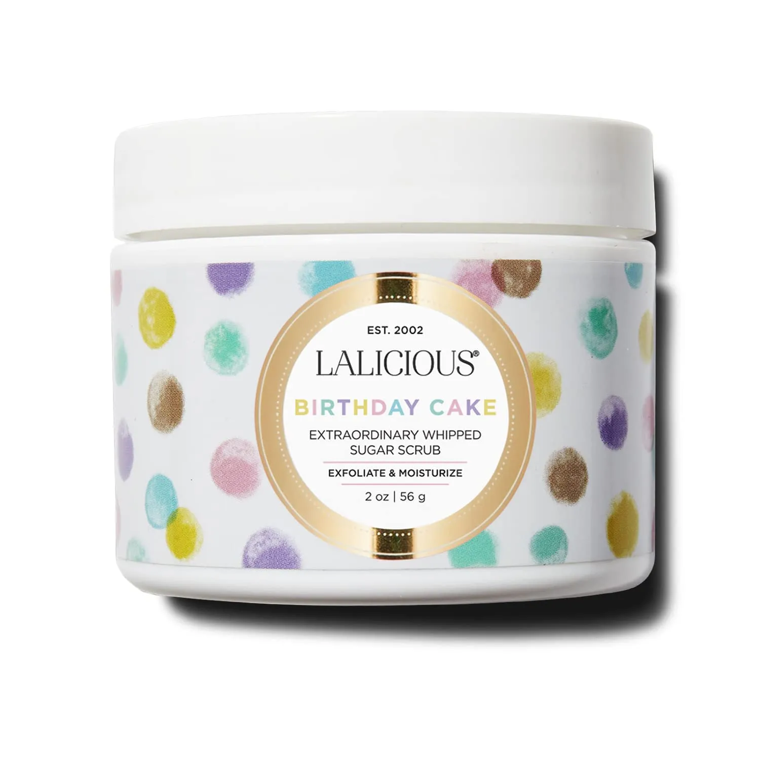 LALICIOUS Birthday Cake Extraordinary Whipped Sugar Scrub - Pink Shimmer Body & Foot Scrub, Exfoliating & Moisturizing Skin Care with Coconut Oil & Honey, No Parabens (2 Ounce Travel Sample Size)