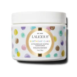 LALICIOUS Birthday Cake Extraordinary Whipped Sugar Scrub - Pink Shimmer Body & Foot Scrub, Exfoliating & Moisturizing Skin Care with Coconut Oil & Honey, No Parabens (2 Ounce Travel Sample Size)