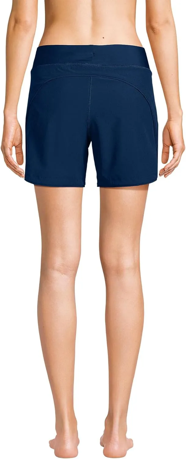 Lands' End Women's 5" Quick Dry Elastic Waist Board Shorts Swim Cover-up Shorts with Panty
