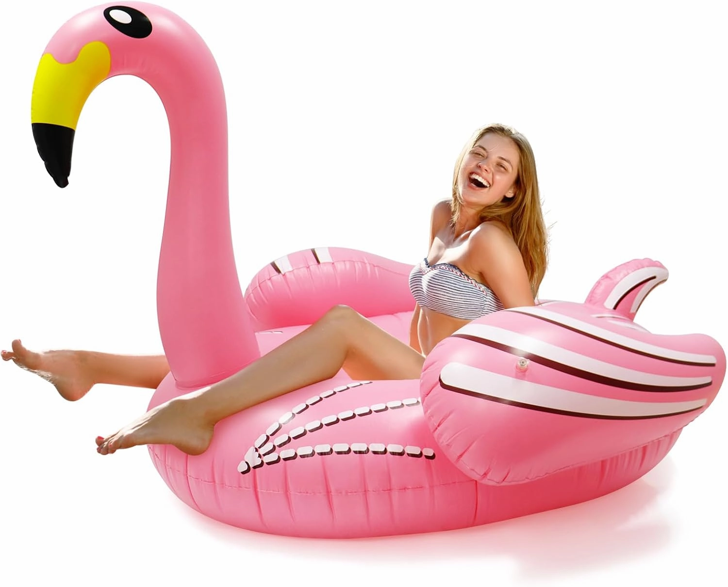 Large Inflatable Flamingo Pool Floats, Pink Flamingo Blow Up Pool Floatie with Fast Valves for Adults Kids Teens Ride-On Summer Pool Party Lake Beach Decorations