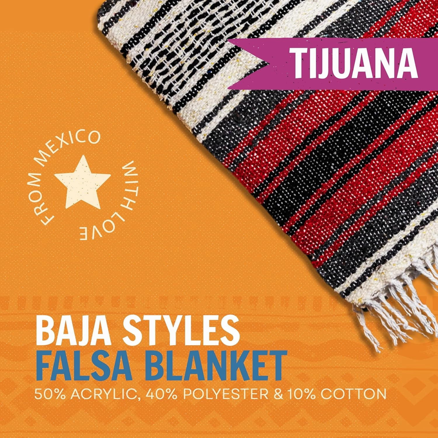 Large Mexican Blanket in Red — Handcrafted Serape Falsa Yoga Blanket (73” x 48”) – Durable Throw for Camping, Beach & Outdoor Use – Artisan Craft, Made in Mexico from Recycled Fibers