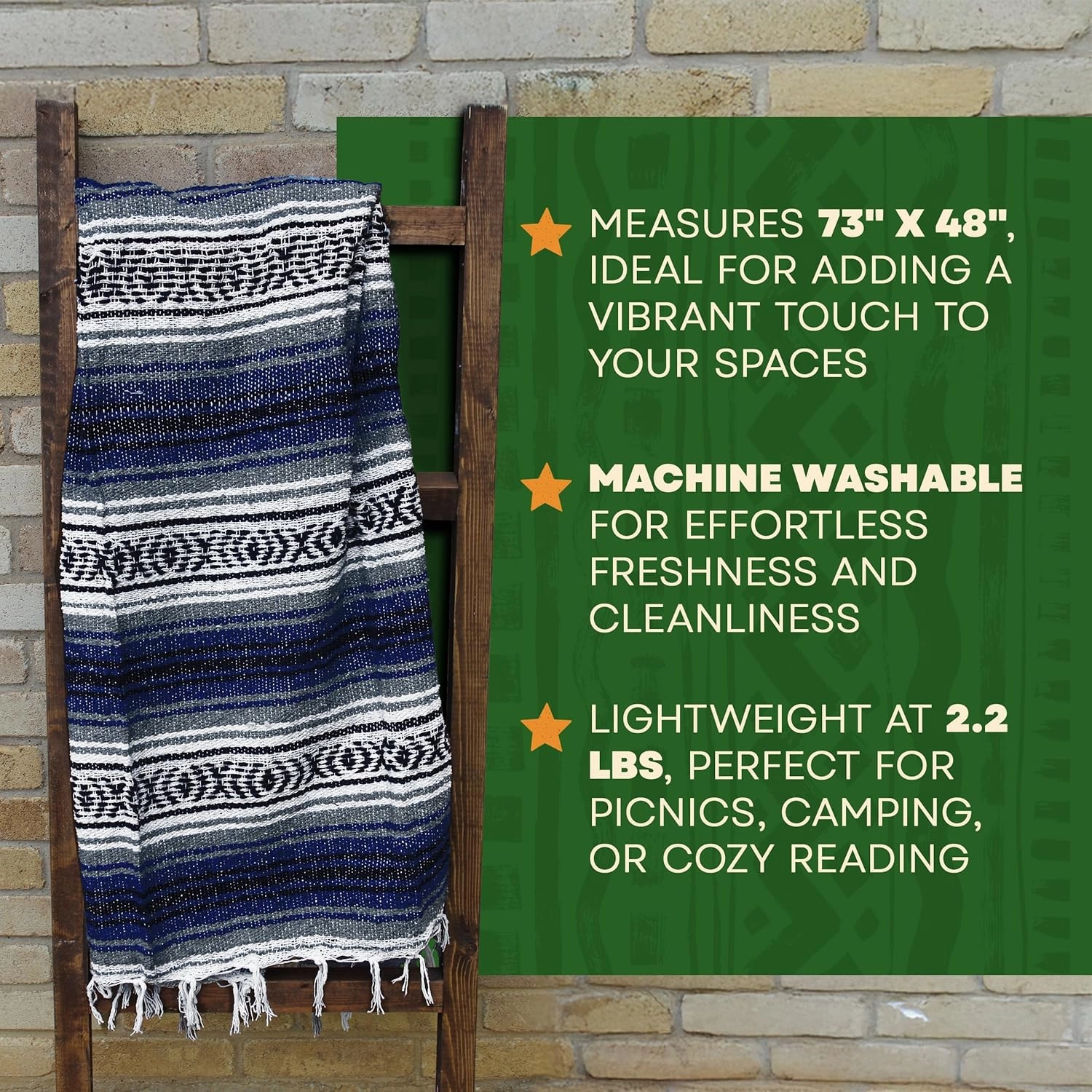 Large Mexican Blanket in Red — Handcrafted Serape Falsa Yoga Blanket (73” x 48”) – Durable Throw for Camping, Beach & Outdoor Use – Artisan Craft, Made in Mexico from Recycled Fibers